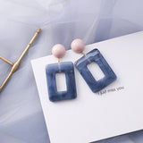 AOMU Trend Korean Blue Geometric Acrylic Irregular Hollow Circle Square Dangle Earrings for Women Metal Bump Party Beach Jewelry