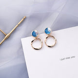AOMU Trend Korean Blue Geometric Acrylic Irregular Hollow Circle Square Dangle Earrings for Women Metal Bump Party Beach Jewelry