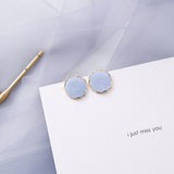 AOMU Trend Korean Blue Geometric Acrylic Irregular Hollow Circle Square Dangle Earrings for Women Metal Bump Party Beach Jewelry