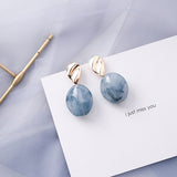 AOMU Trend Korean Blue Geometric Acrylic Irregular Hollow Circle Square Dangle Earrings for Women Metal Bump Party Beach Jewelry