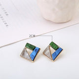 AOMU Trend Korean Blue Geometric Acrylic Irregular Hollow Circle Square Dangle Earrings for Women Metal Bump Party Beach Jewelry