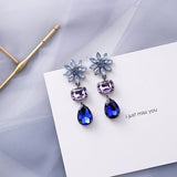 AOMU Trend Korean Blue Geometric Acrylic Irregular Hollow Circle Square Dangle Earrings for Women Metal Bump Party Beach Jewelry