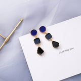 AOMU Trend Korean Blue Geometric Acrylic Irregular Hollow Circle Square Dangle Earrings for Women Metal Bump Party Beach Jewelry