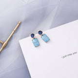 AOMU Trend Korean Blue Geometric Acrylic Irregular Hollow Circle Square Dangle Earrings for Women Metal Bump Party Beach Jewelry