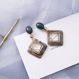 AOMU Trend Korean Blue Geometric Acrylic Irregular Hollow Circle Square Dangle Earrings for Women Metal Bump Party Beach Jewelry