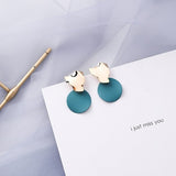AOMU Trend Korean Blue Geometric Acrylic Irregular Hollow Circle Square Dangle Earrings for Women Metal Bump Party Beach Jewelry