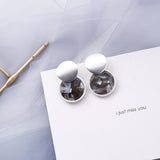 AOMU Trend Korean Blue Geometric Acrylic Irregular Hollow Circle Square Dangle Earrings for Women Metal Bump Party Beach Jewelry