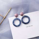 AOMU Trend Korean Blue Geometric Acrylic Irregular Hollow Circle Square Dangle Earrings for Women Metal Bump Party Beach Jewelry