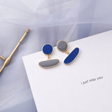 AOMU Trend Korean Blue Geometric Acrylic Irregular Hollow Circle Square Dangle Earrings for Women Metal Bump Party Beach Jewelry