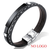 AZIZ BEKKAOUI 3 Colors Punk Engrave Name Leather Bracelet for Men Rope Chain Stainless Steel Bracelets Male Jewelry Dropshipping