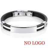 AZIZ BEKKAOUI 5 Colors Stainless Steel Bracelets for Women Men Rubber ID Bracelet Bangles Customized Logo Couple Jewelry Gift