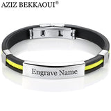 AZIZ BEKKAOUI 5 Colors Stainless Steel Bracelets for Women Men Rubber ID Bracelet Bangles Customized Logo Couple Jewelry Gift