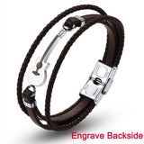AZIZ BEKKAOUI Brown Stainless Steel Guitar Bracelets Black Customized Logo Leather Bracelet  for Men Rope Bangle Dropshipping