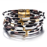Amorcome Leopard Leather Bracelets For Women 2019 Fashion Bracelets & Bangles Elegant Multilayer Wide Wrap Bracelet Jewelry