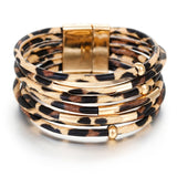 Amorcome Leopard Leather Bracelets For Women 2019 Fashion Bracelets & Bangles Elegant Multilayer Wide Wrap Bracelet Jewelry