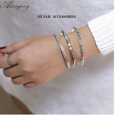 Anenjery Vintage Fashion 925 Sterling Silver Jewelry 3 Models Handmade Fish Carved  Thai Silver Cuff Bracelets & Bangles S-B83