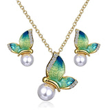 Animal Butterfly Jewelry sets Wedding Necklace Earrings Jewelry Sets Imitation pearls enamel necklace earring set for women