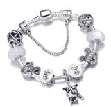 Animal Mickey Charm Bracelets & Bangles Women Jewelry Minnie Pink Bow-Knot Pendant Brand Bracelet DIY Handmade for Girl Gift