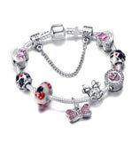 Animal Mickey Charm Bracelets & Bangles Women Jewelry Minnie Pink Bow-Knot Pendant Brand Bracelet DIY Handmade for Girl Gift