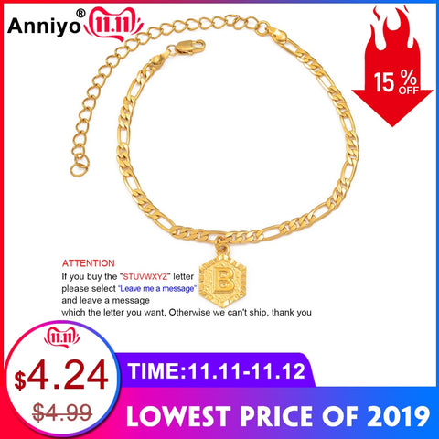 Anniyo 21cm + 10cm Extender Chain / A-Z Initial Letter Anklet for Women Fashion Alphabet Jewelry Gifts Foot Chain Girl #105906
