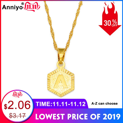 Anniyo A-Z Letters Gold Color Charm Pendant Necklaces for Women Girls English Initial Alphabet Chain Jewelry Best Gifts #114006
