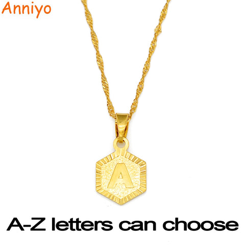 Anniyo A-Z Letters Gold Color Charm Pendant Necklaces for Women Girls English Initial Alphabet Chain Jewelry Best Gifts #114006