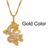 Anniyo CZ Dragon Pendant Necklaces for Women Men Gold Color Jewellery Cubic Zirconia Mascot Ornaments Lucky Symbol Gifts #064004