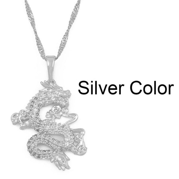 Anniyo CZ Dragon Pendant Necklaces for Women Men Gold Color Jewellery Cubic Zirconia Mascot Ornaments Lucky Symbol Gifts #064004