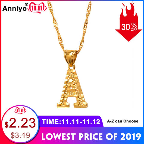 Anniyo Small Letters Necklaces for Women/Girls Gold Color Initial Pendant Thin Chain English Letter Jewelry Alphabe Gift #058002