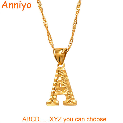 Anniyo Small Letters Necklaces for Women/Girls Gold Color Initial Pendant Thin Chain English Letter Jewelry Alphabe Gift #058002