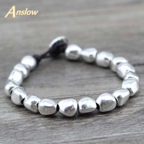 Anslow Sale New Design Handmade DIY Zinc Alloy Beads Unique Silver Plated Friendship Wrap Bracelets Birthday Day Gift LOW0497LB
