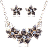 Austrian Crystal Enamel Flower Jewelry Sets Women African Costume Jewelry Maxi Necklace Earring Set XY-N404