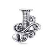 BAMOER 2019 NEW 925 Sterling Silver Vintage A to Z Clear CZ 26 Letter Alphabe Bead Charms Fit Bracelets DIY Jewelry BSC030