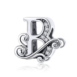 BAMOER 2019 NEW 925 Sterling Silver Vintage A to Z Clear CZ 26 Letter Alphabe Bead Charms Fit Bracelets DIY Jewelry BSC030