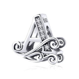 BAMOER 2019 NEW 925 Sterling Silver Vintage A to Z Clear CZ 26 Letter Alphabe Bead Charms Fit Bracelets DIY Jewelry BSC030