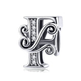 BAMOER 2019 NEW 925 Sterling Silver Vintage A to Z Clear CZ 26 Letter Alphabe Bead Charms Fit Bracelets DIY Jewelry BSC030