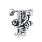 BAMOER 2019 NEW 925 Sterling Silver Vintage A to Z Clear CZ 26 Letter Alphabe Bead Charms Fit Bracelets DIY Jewelry BSC030