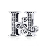 BAMOER 2019 NEW 925 Sterling Silver Vintage A to Z Clear CZ 26 Letter Alphabe Bead Charms Fit Bracelets DIY Jewelry BSC030