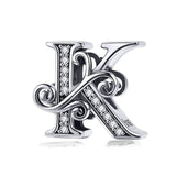 BAMOER 2019 NEW 925 Sterling Silver Vintage A to Z Clear CZ 26 Letter Alphabe Bead Charms Fit Bracelets DIY Jewelry BSC030