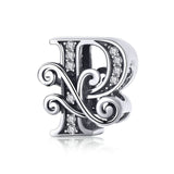 BAMOER 2019 NEW 925 Sterling Silver Vintage A to Z Clear CZ 26 Letter Alphabe Bead Charms Fit Bracelets DIY Jewelry BSC030