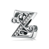 BAMOER 2019 NEW 925 Sterling Silver Vintage A to Z Clear CZ 26 Letter Alphabe Bead Charms Fit Bracelets DIY Jewelry BSC030