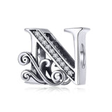 BAMOER 2019 NEW 925 Sterling Silver Vintage A to Z Clear CZ 26 Letter Alphabe Bead Charms Fit Bracelets DIY Jewelry BSC030