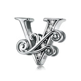 BAMOER 2019 NEW 925 Sterling Silver Vintage A to Z Clear CZ 26 Letter Alphabe Bead Charms Fit Bracelets DIY Jewelry BSC030