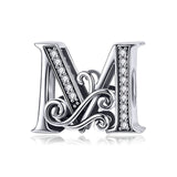 BAMOER 2019 NEW 925 Sterling Silver Vintage A to Z Clear CZ 26 Letter Alphabe Bead Charms Fit Bracelets DIY Jewelry BSC030