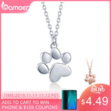 BAMOER Genuine 925 Sterling Silver Cute Animal Footprints Dog Cat Footprints Paw Necklaces Pendants Women Silver Jewelry SCN275