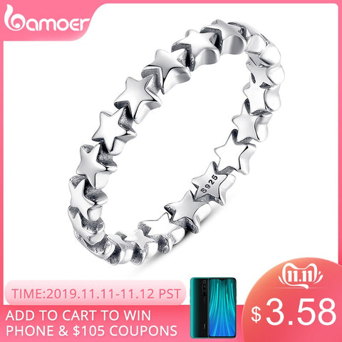 BAMOER HOT SALE Silver 925 Stackable Finger Ring For Women Wedding 100% 925 Sterling Silver Jewelry 2019 HOT SELL PA7151