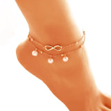 BOHO Cute Letter Infinity Love Anklet & Bracelet Imitation Pearl Multilayer Chain Ankle Braclet for Women Summer Beach Jewelry