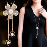 BYSPT Zircon Black Rose Flower Long Necklace Sweater Chain Fashion Metal Chain Crystal Flower Pendant Necklaces Adjusted