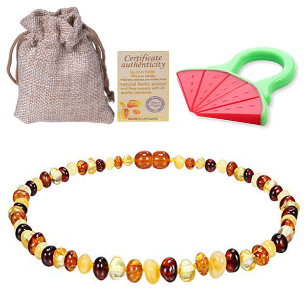 Baltic Ambers Teething Necklace For Babies (Unisex) (Cognac) - Anti Flammatory,Natural Certificated Oval Baltic Jewelry 14-33cm
