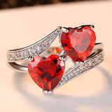 Beiver Double Heart Rainbow CZ Ring in Rhodium Plated Wedding Bands AAA Zircon Jewelry Women Accessories Engagement Ring